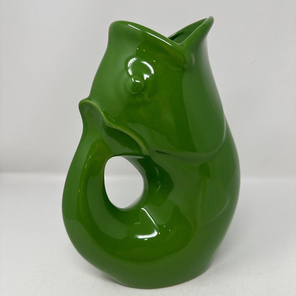 GurglePot Fish Pitcher Unisex Large Green Ceramic Gurgling Water Pot Vase 9.5in